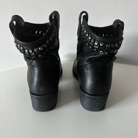 Frye Black Leather Studded Low Cowboy Boots - Picture 4 of 10